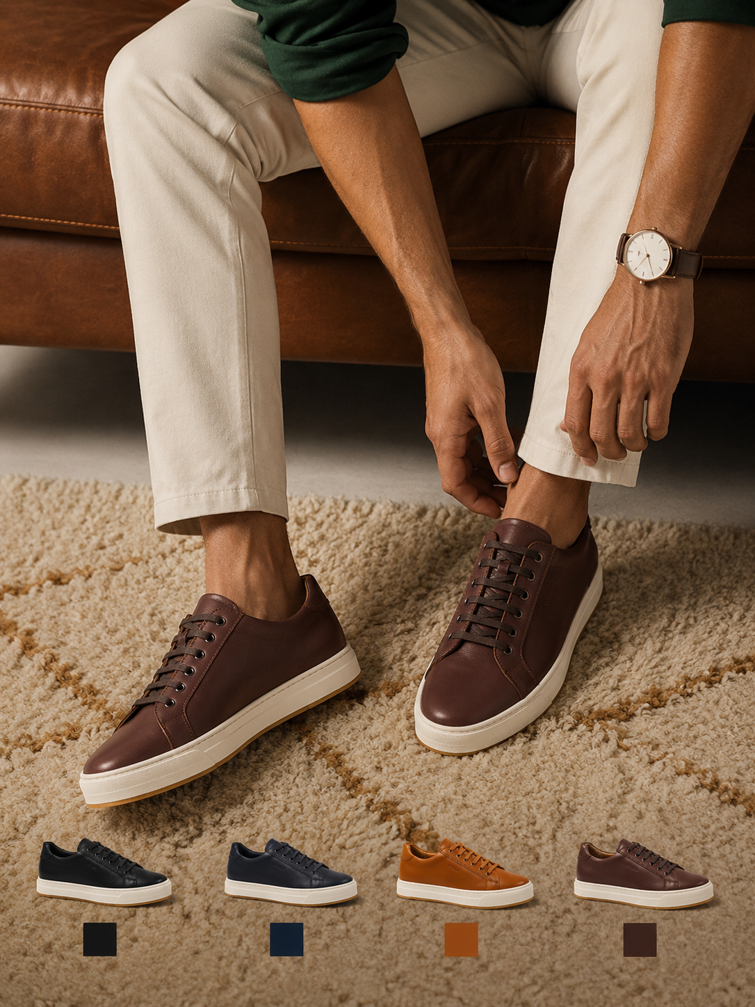 BASKET ROGUE En Cuir, Marron Cognac – CL6073